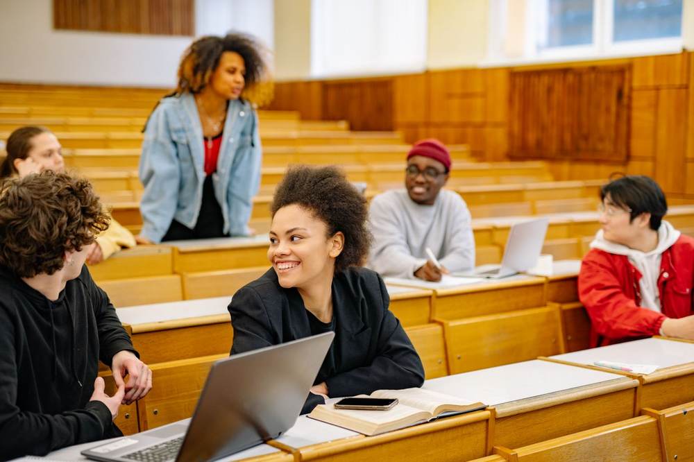 Students in a university lecture hall